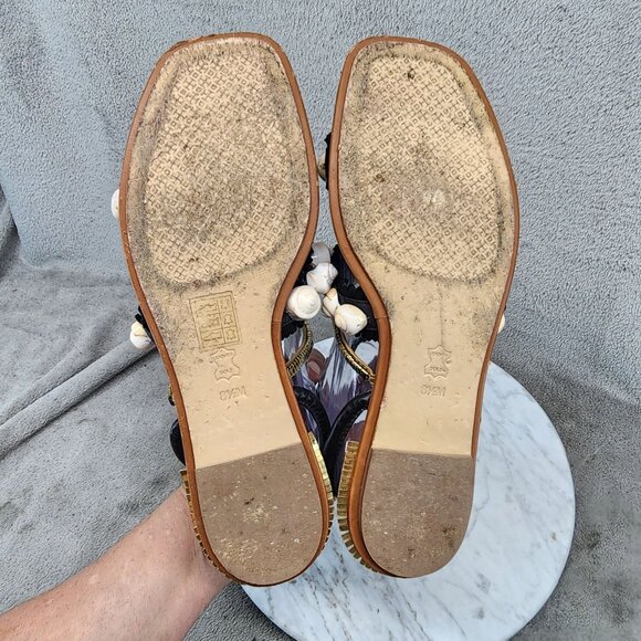 Tory Burch Shoes Womens Size 8 .5 Sinclair Black Leather Sandals *GUC* - Picture 7 of 12